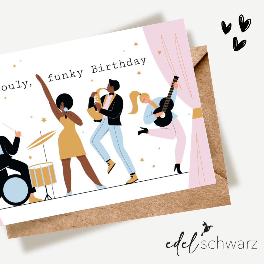 Edelschwarz Doppelkarte - Souly, funky Birthday