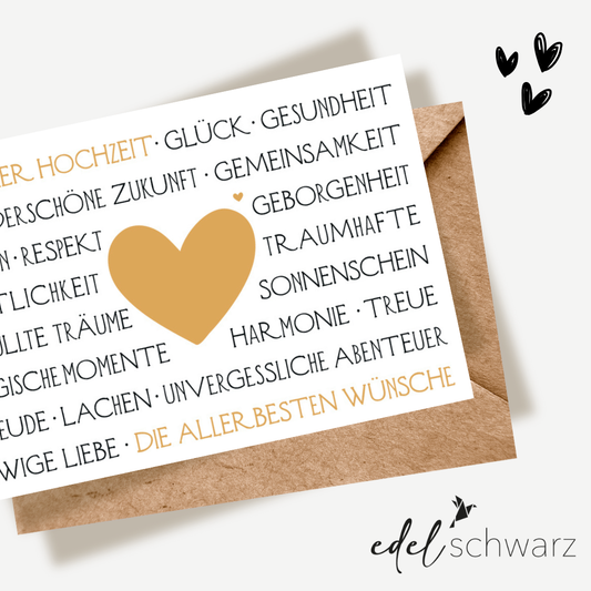 Edelschwarz Doppelkarte - Hochzeit-Typokarte