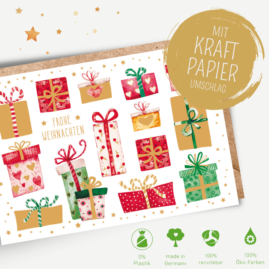 Green Karma XMAS Doppelkarte -  Bunte Geschenke