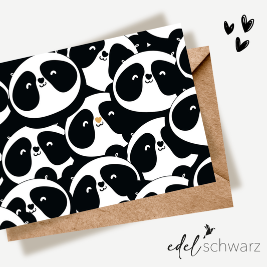 Edelschwarz Doppelkarte - Viele Pandas