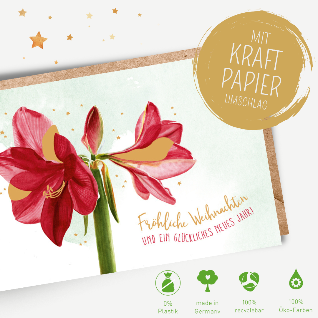 Green Karma XMAS Doppelkarte -  Rote Amaryllis