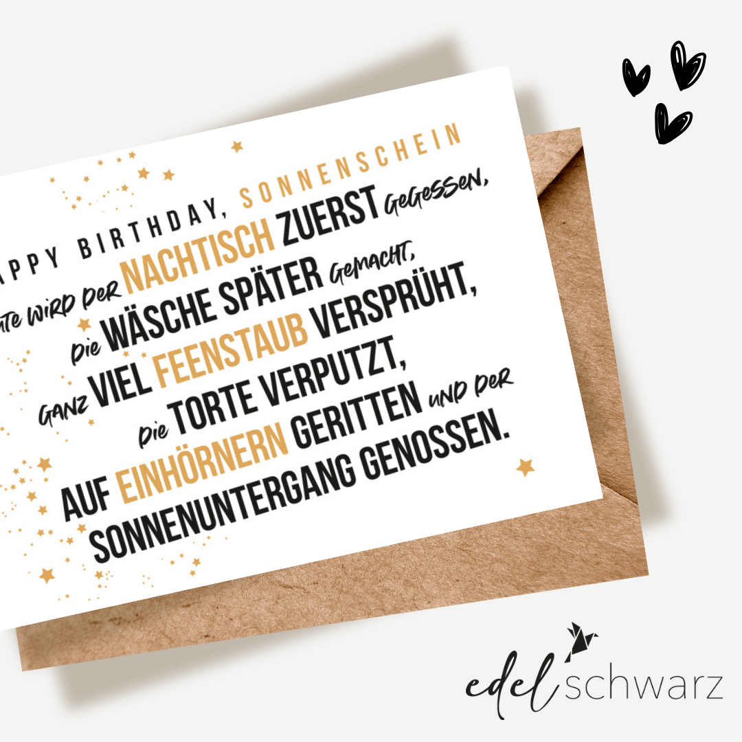 Edelschwarz Doppelkarte - Happy Birthday Sonnenschein