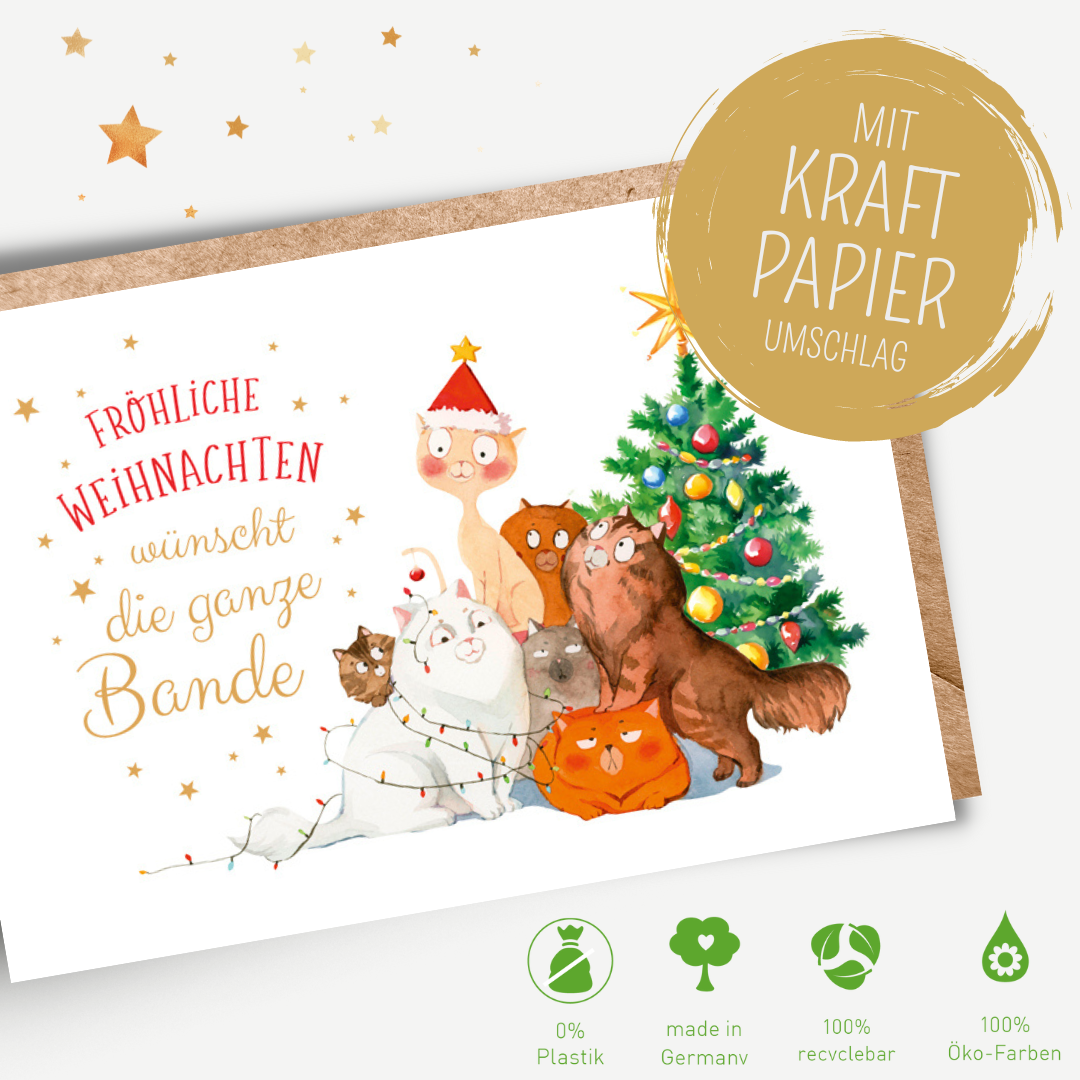 Green Karma XMAS Doppelkarte - Niedliche Katzen-Bande