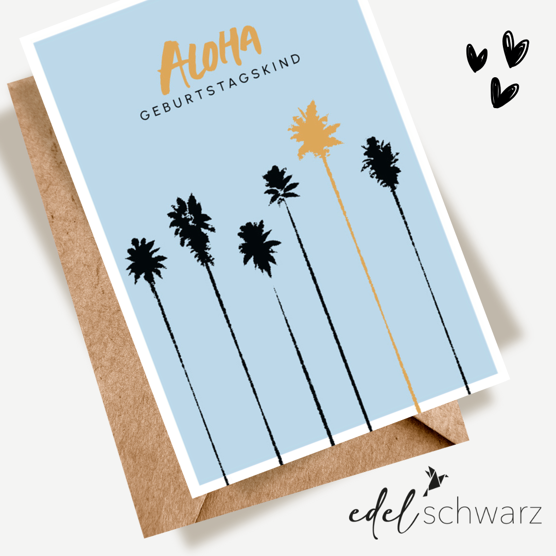 Edelschwarz Doppelkarte - Aloha Geburtstagskind