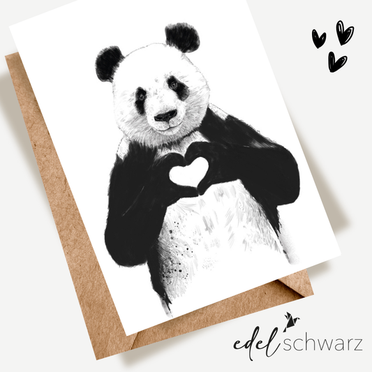 Edelschwarz Doppelkarte - Panda Herz