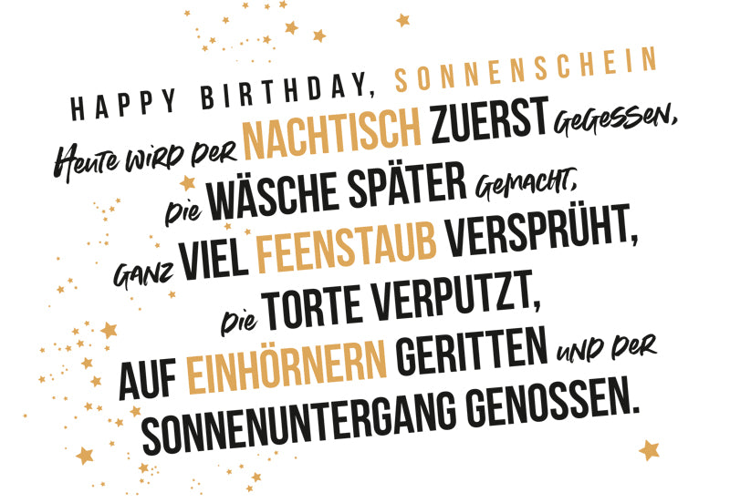 Edelschwarz Doppelkarte - Happy Birthday Sonnenschein