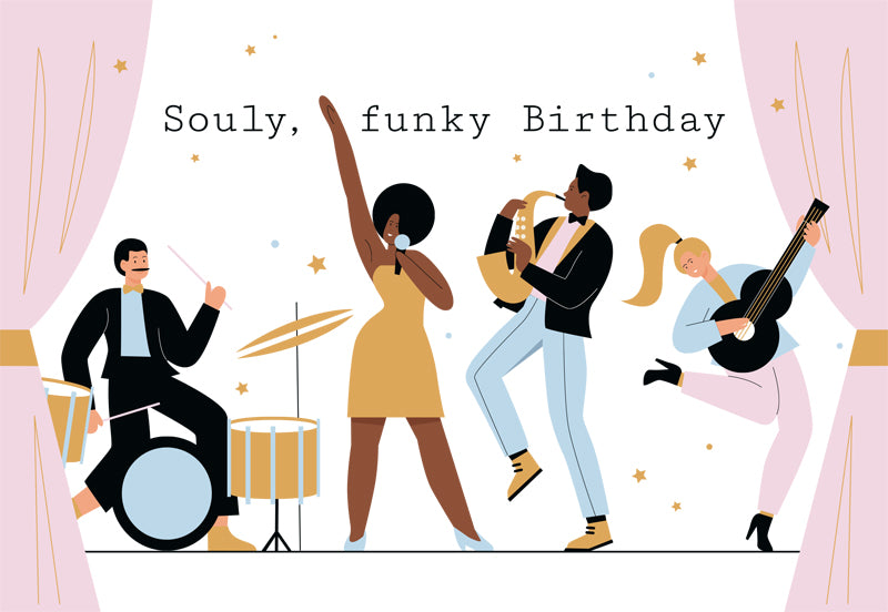 Edelschwarz Doppelkarte - Souly, funky Birthday