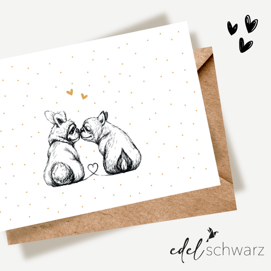 Edelschwarz Doppelkarte - Zwei Pugs