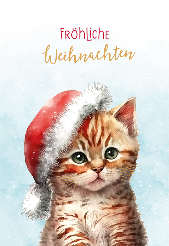 Green Karma XMAS Doppelkarte -  Katze mit Nikolausmütze