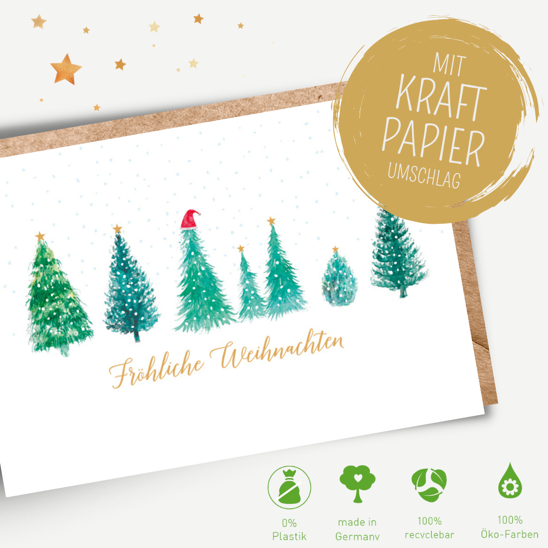 Green Karma XMAS Doppelkarte - Tannenbaum mit Weihnachtsmütze