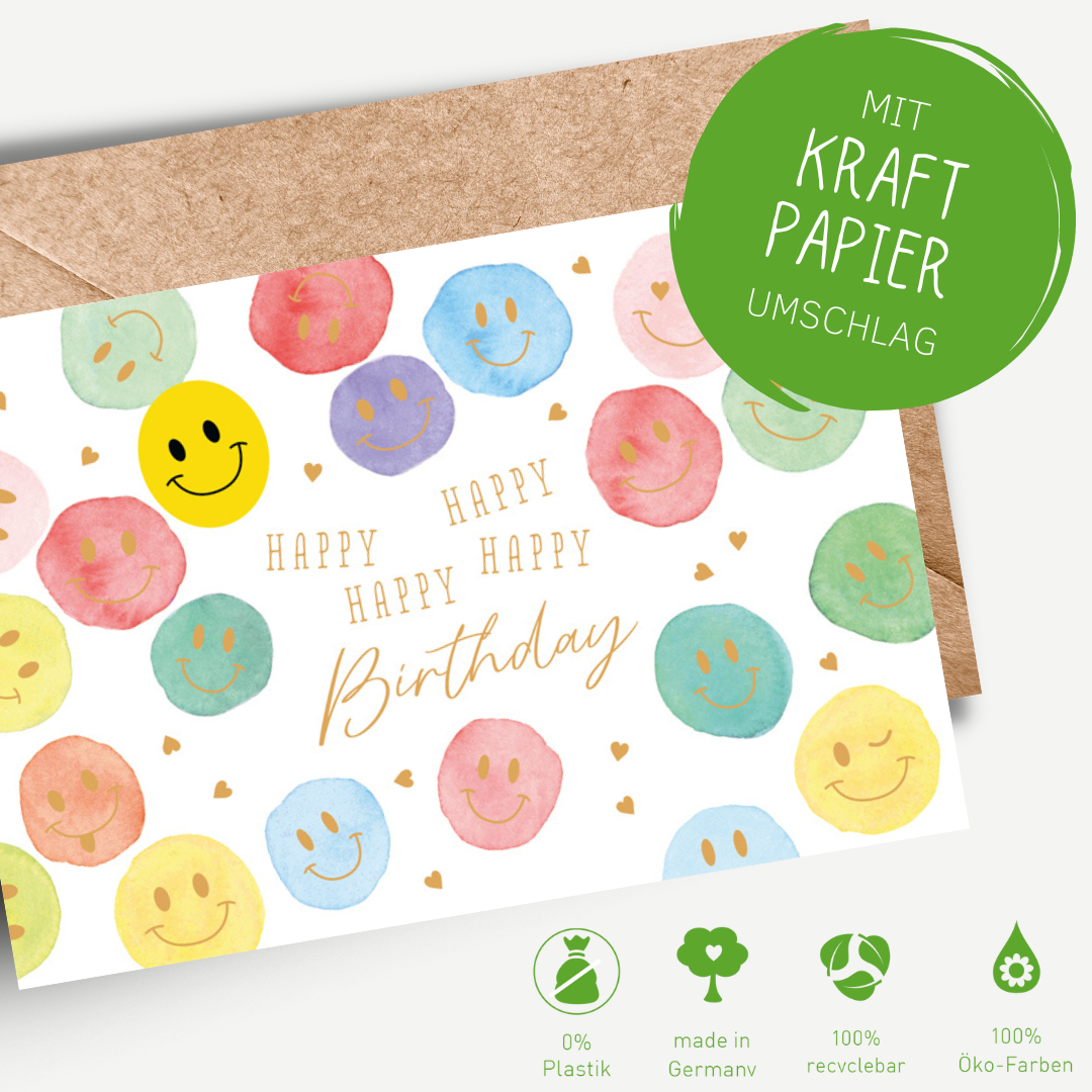 Green Karma Doppelkarte - Smilies zum Geburtstag