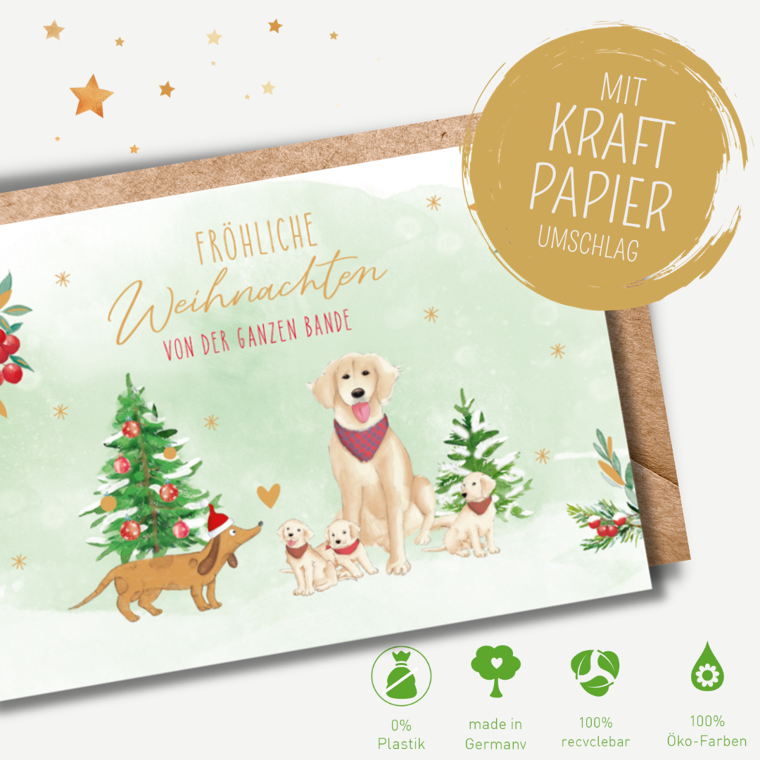 Green Karma XMAS Doppelkarte - Niedliche Hundebande