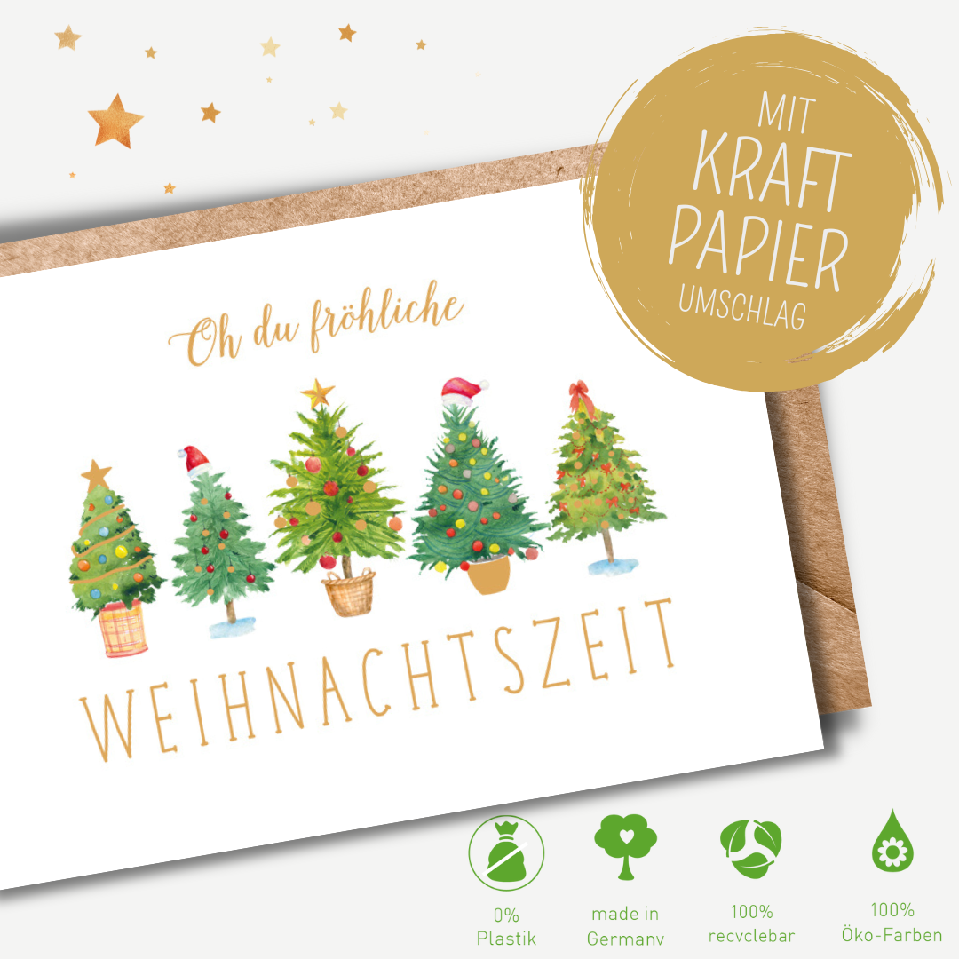 Green Karma XMAS Doppelkarte -  Fröhliche Weihnachtsbäume