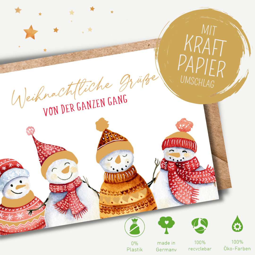 Green Karma XMAS Doppelkarte - Fröhliche Schneemänner